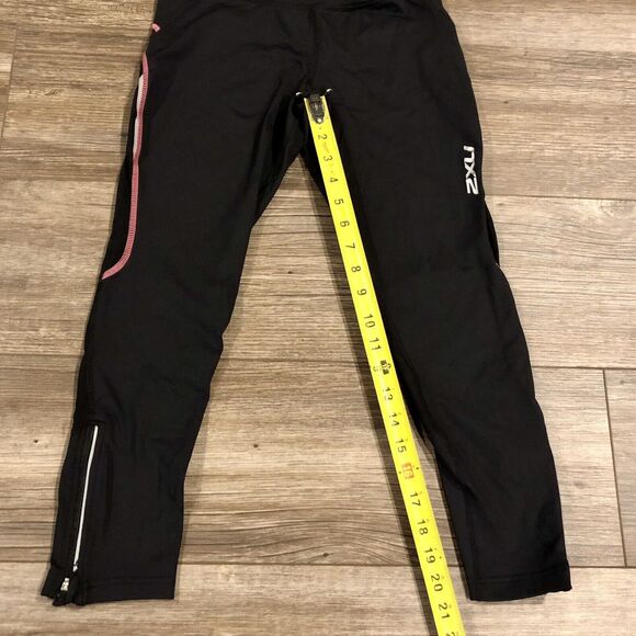2XU Compression Leggings Small Black Pink Stitch Pocket Zipper Ankles Drawstring - Picture 4 of 12